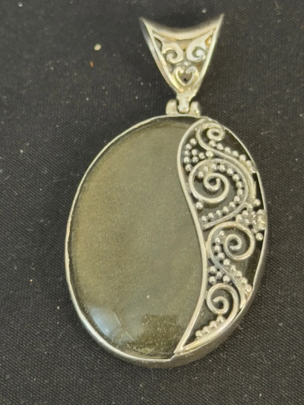 Sterling Silver Golden Sheen Obsidian Filigree Pendant